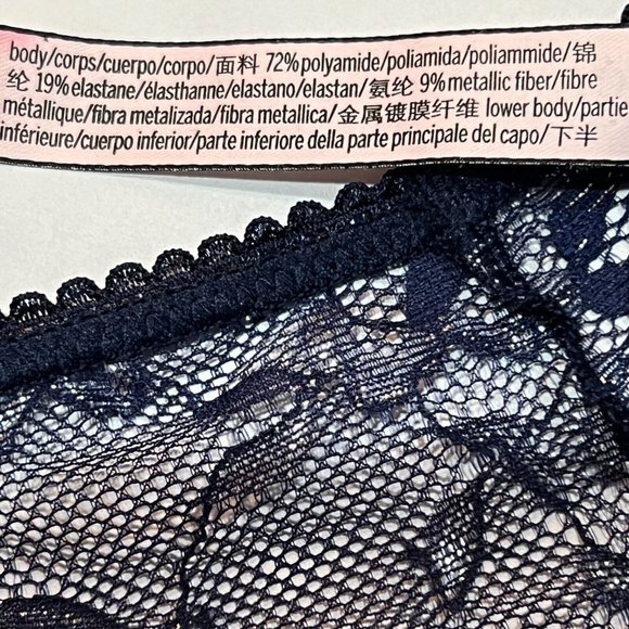 NWT VICTORIA'S SECRET Wide Side Thong Sz M Blue Silver Metallic Lace - Picture 3 of 4